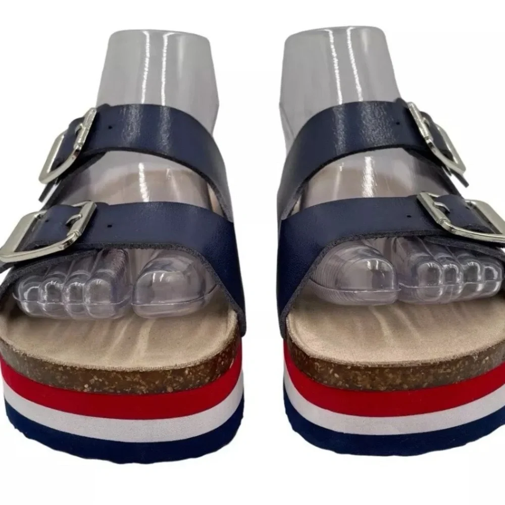 Madden Girl Women's Purr Sandal Blue Red White Cork Sz. 8M/ NEW - Picture 7 of 7